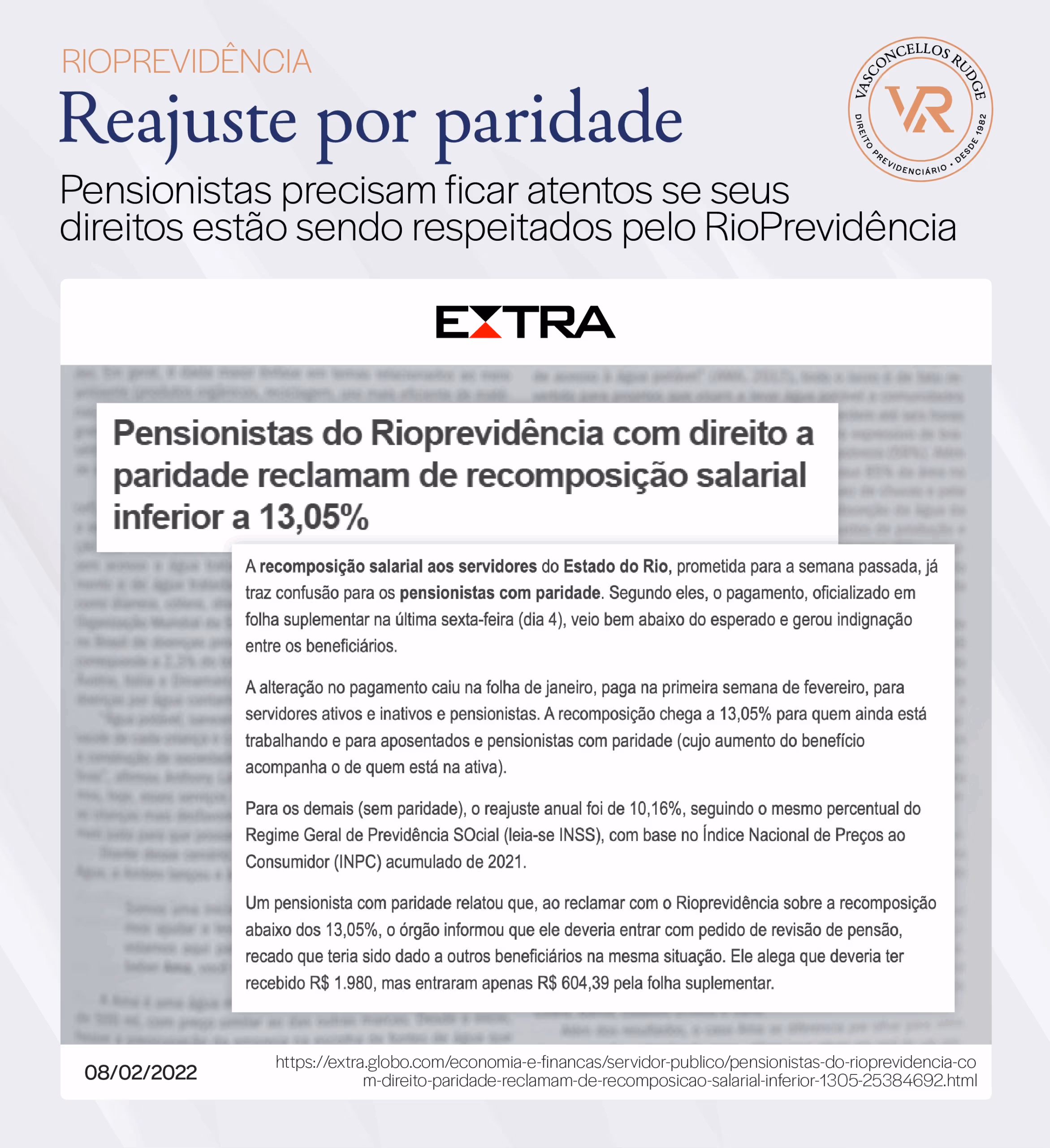 RioPrevidência - Reajuste por paridade - Pensionistas precisam ficar atentos se seus direitos estão sendo respeitados pelo RioPrevidência. Pensionistas do Rio previdência com direito a paridade reclamam de recomposição salarial inferior a 13,05%